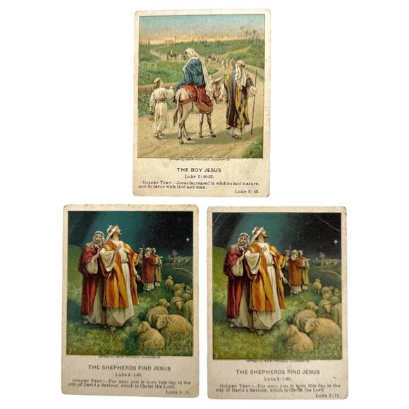 1906 Harris Jones & Co Little Bible Lesson Picture Cards Vol 18 No 1 Antique VTG - Picture 1 of 7